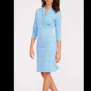 J. McLaughlin Faux Wrap Panama Dress Blue Cheetah Sz XL